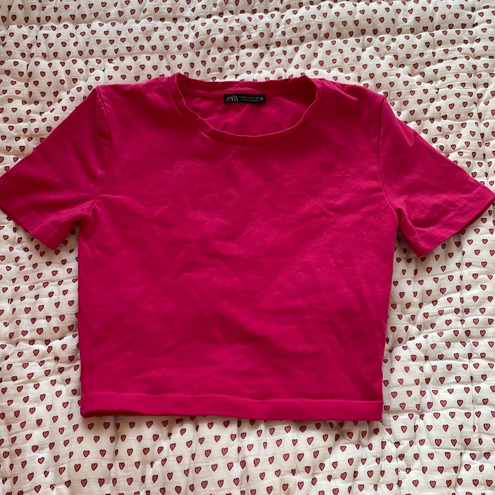 ZARA cropped hot pink shirt (xs)